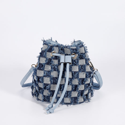 Denim Drawstring Shoulder Bag – Bucket Crossbody