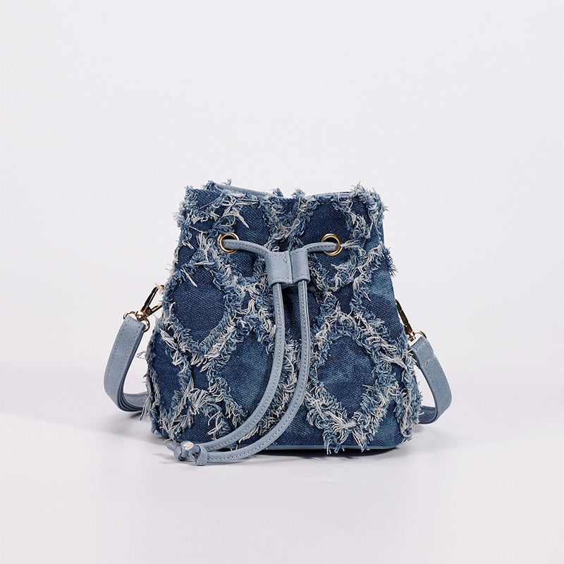 Artisan Tie-Dye Denim Bucket Bag - Summer Crossbody with Adjustable Strap