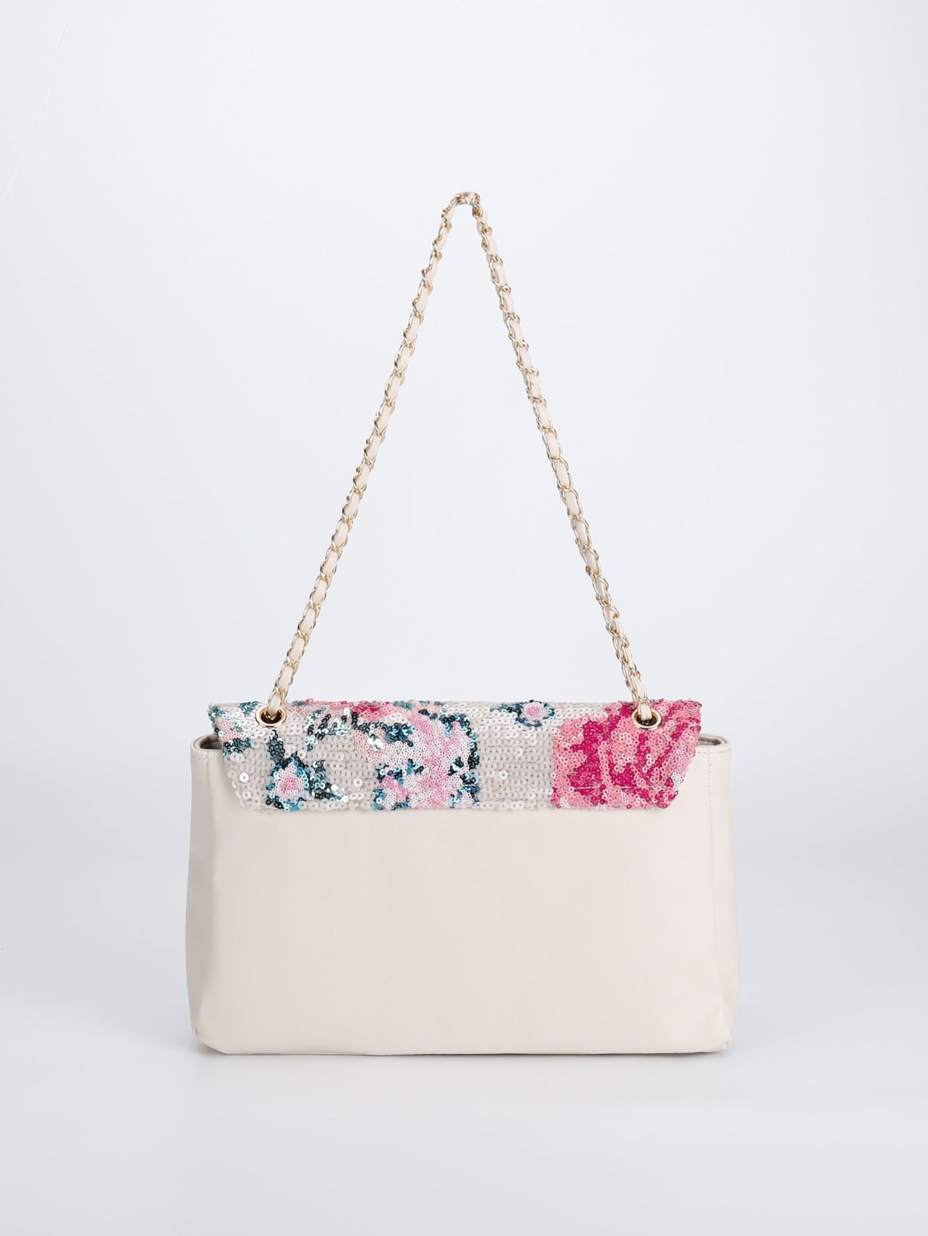 Rose Chain Crossbody Bag – Embroidered Denim & Floral Hearts