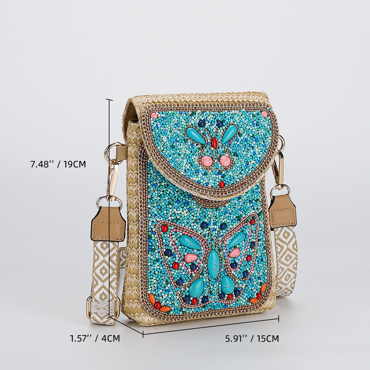 Beaded Straw Crossbody Bag – Woven Phone Pocket