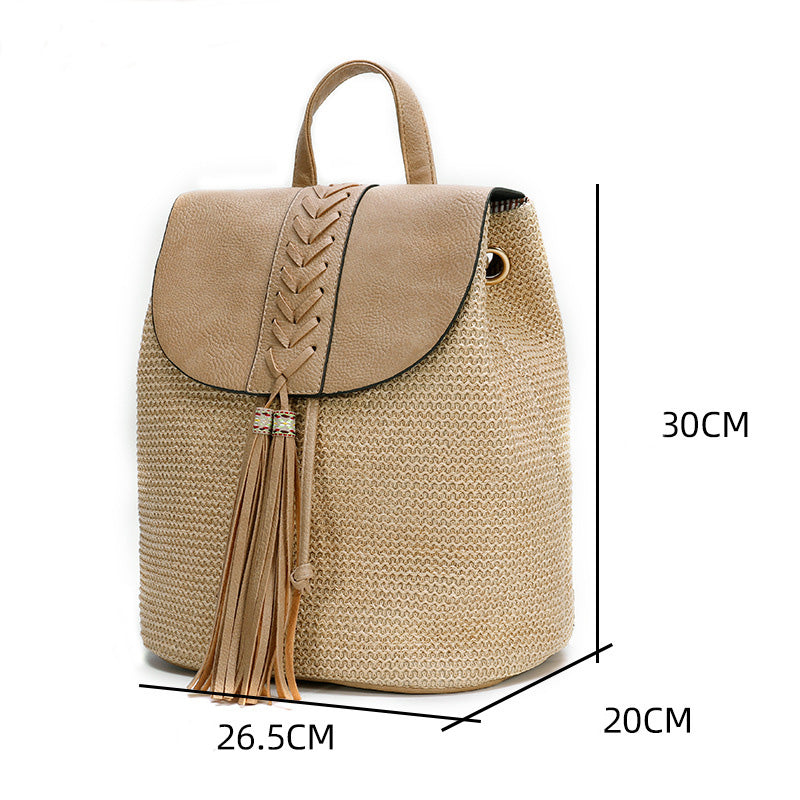 Woven Bucket Backpack – Drawstring & Fringe Design