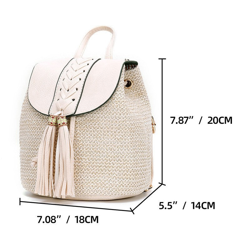 Woven Drawstring Bucket Bag – Mini Backpack with Fringe