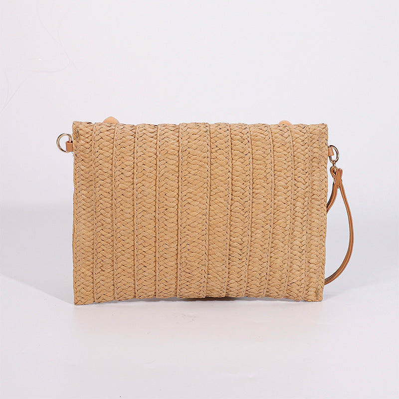 Fur ball clutch bag – Woven Straw Envelope Bag