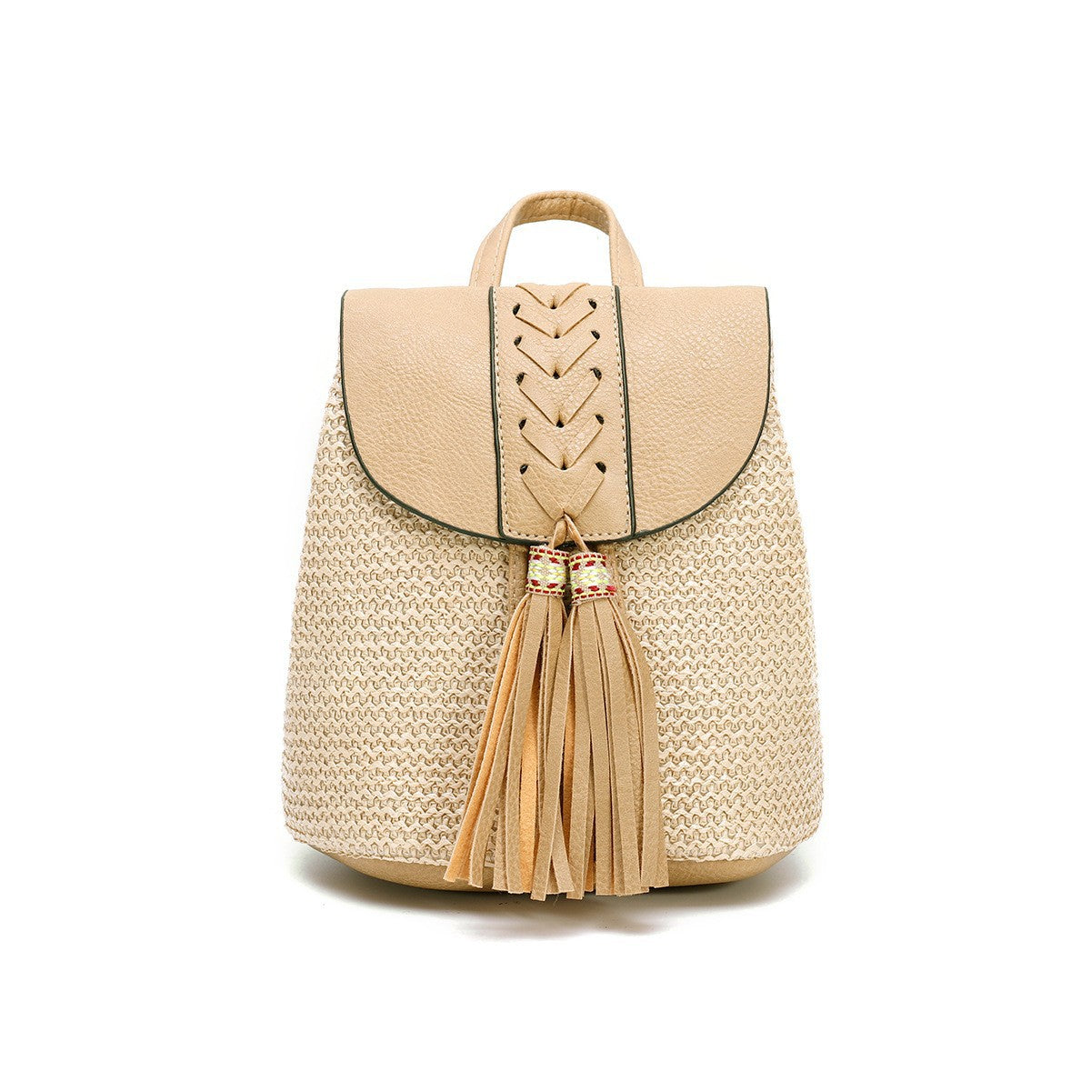 Woven Drawstring Bucket Bag – Mini Backpack with Fringe