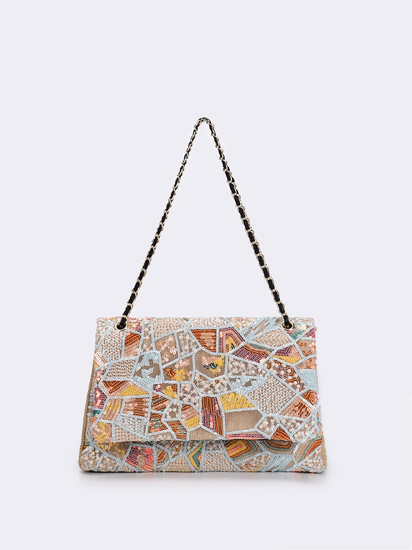 Embroidered Sequin Shoulder Bag – Straw Woven & Spacious