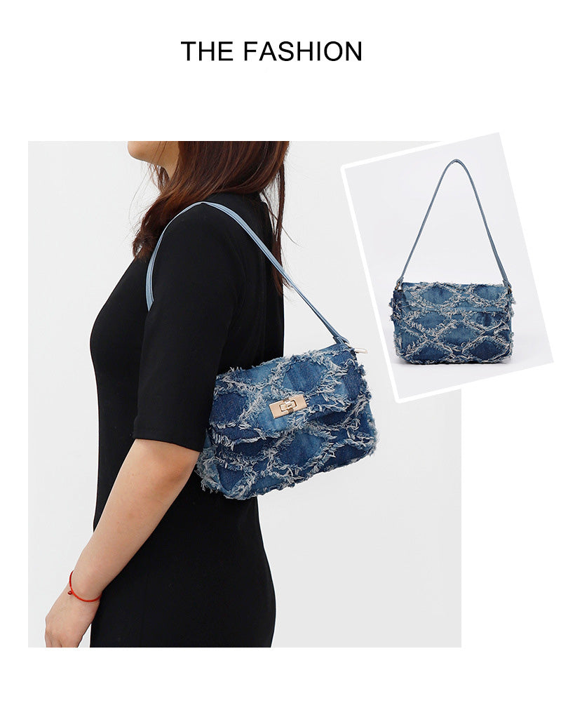 Denim Tie-Dye Shoulder Bag – Quilted Underarm Bag