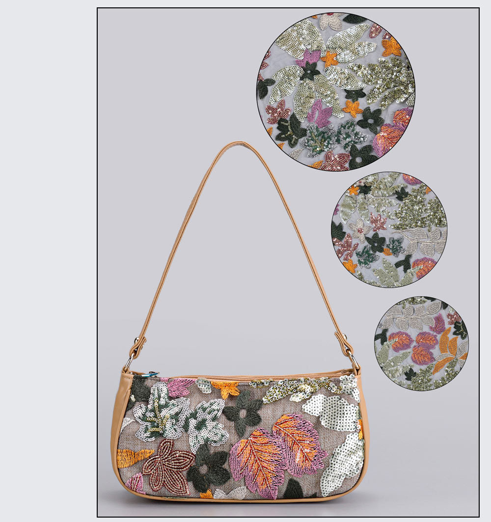 Embroidered Floral Shoulder Bag – Sparkling Underarm Style