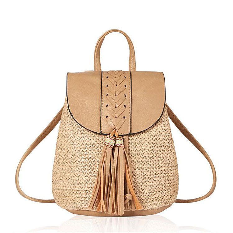 Woven Drawstring Bucket Bag – Mini Backpack with Fringe