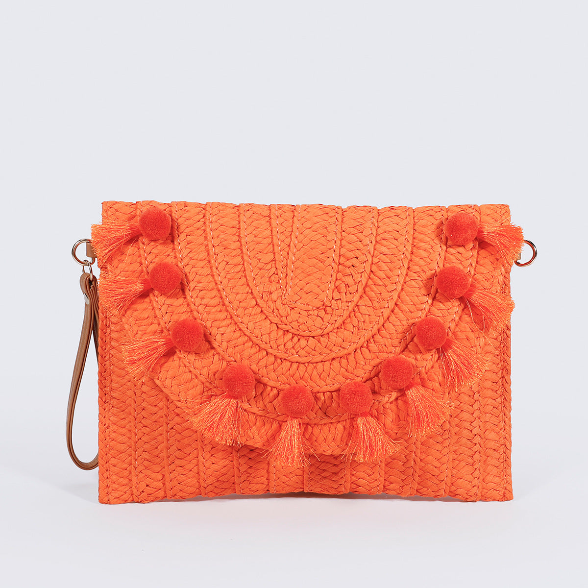 Fur ball clutch bag – Woven Straw Envelope Bag