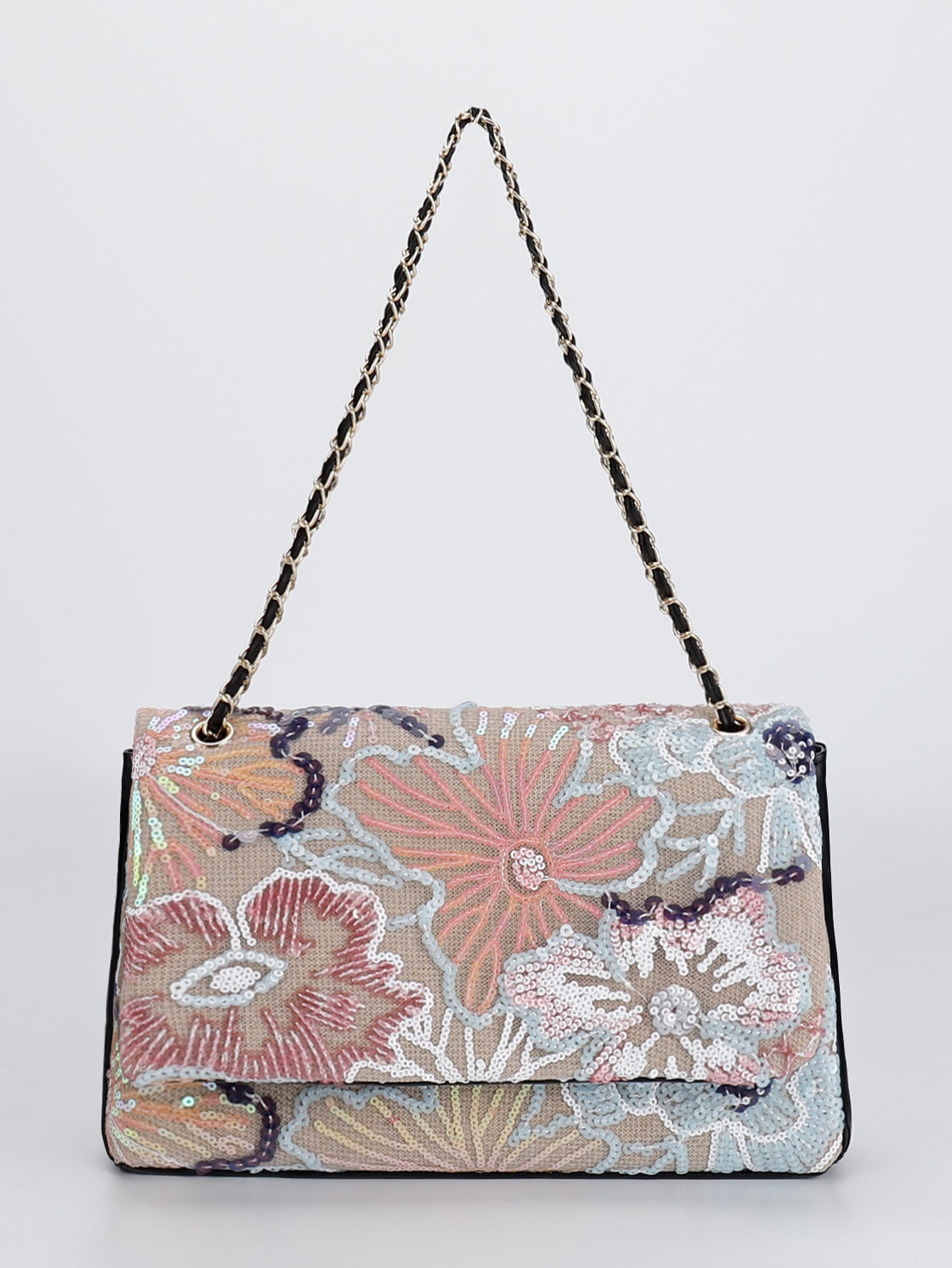 Embroidered Sequin Shoulder Bag – Straw Woven & Spacious