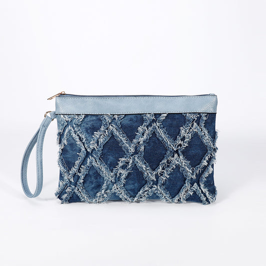 Denim Tie-Dye Clutch – Fringed Handle Style