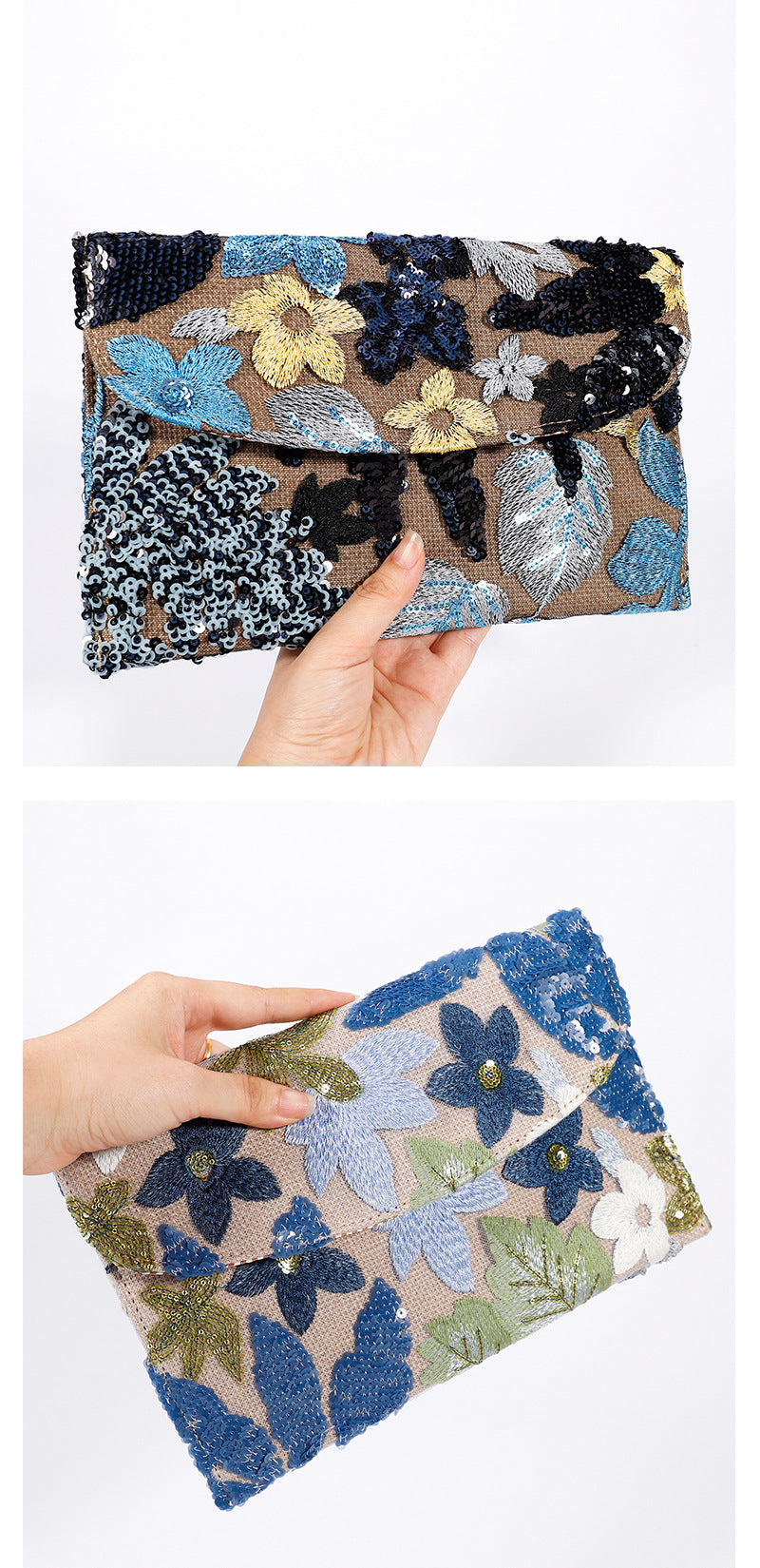 Embroidered Straw Clutch – Sequin & Envelope Style