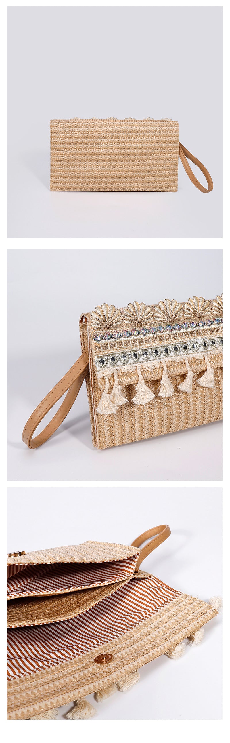 Woven Clutch Bag – Beaded Fringe Envelope