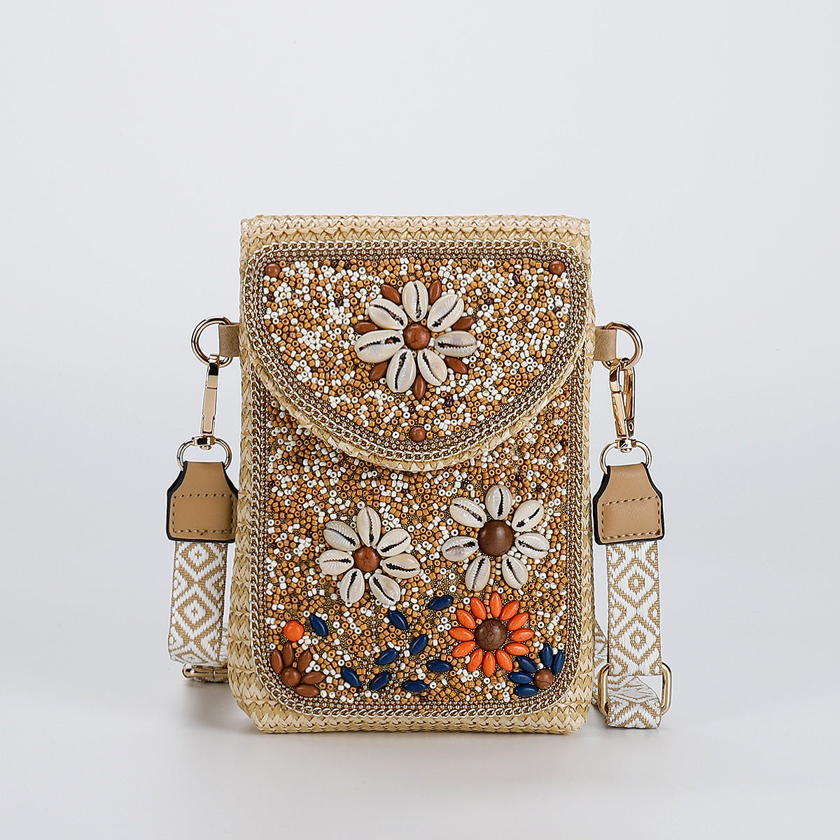 Beaded Straw Crossbody Bag – Woven Phone Pocket