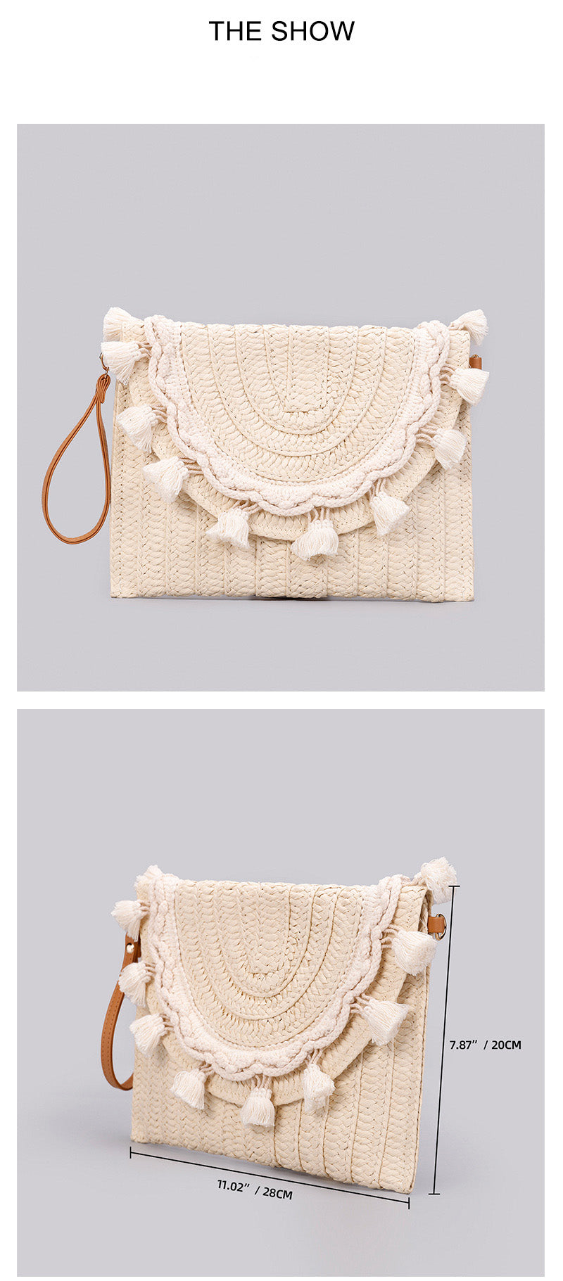 Paper Straw Envelope Bag – Woven Clutch with Fringe