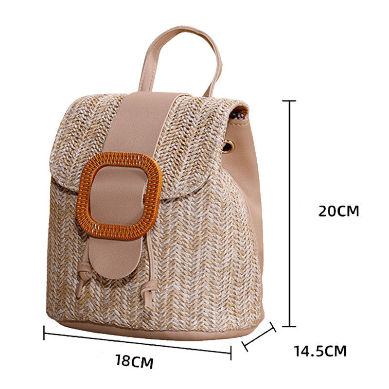 Artisan Woven Straw Bucket Bag - Summer Travel Backpack with Adjustable Straps