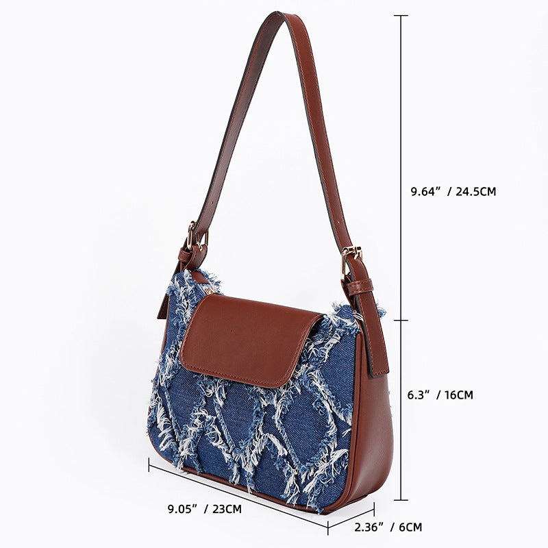 Denim Tie-Dye Shoulder Bag – Quilted Underarm Bag