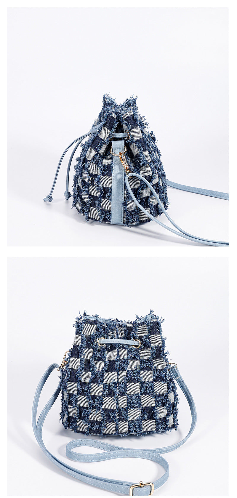 Denim Drawstring Shoulder Bag – Bucket Crossbody