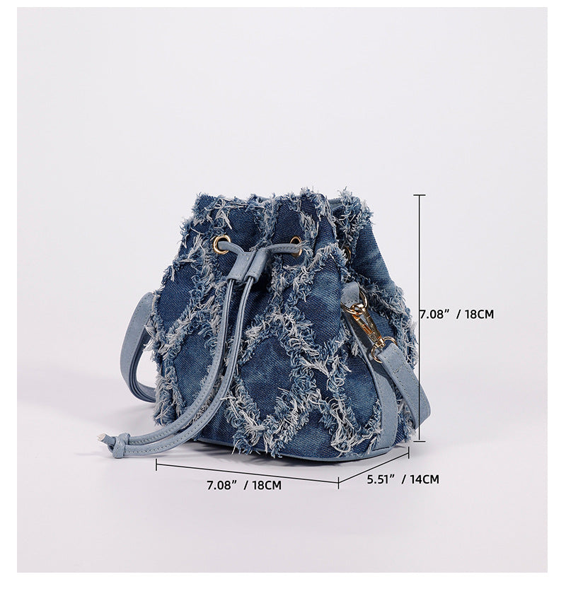 Artisan Tie-Dye Denim Bucket Bag - Summer Crossbody with Adjustable Strap