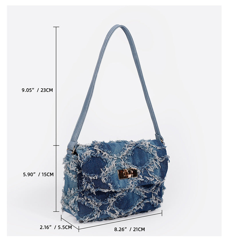 Denim Tie-Dye Shoulder Bag – Quilted Underarm Bag