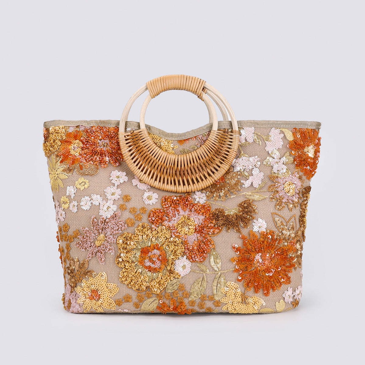 Handcrafted Sequin Straw Tote - Large Capacity Embroidered Day Bag