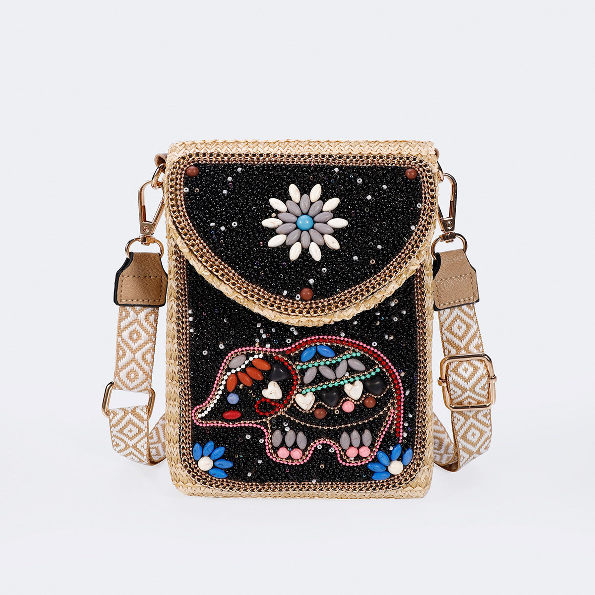 Beaded Straw Crossbody Bag – Woven Phone Pocket