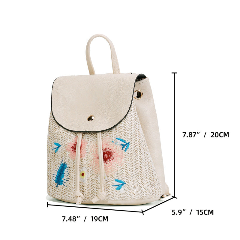 Artisan Woven Straw Bucket Bag - Summer Travel Backpack with Adjustable Straps