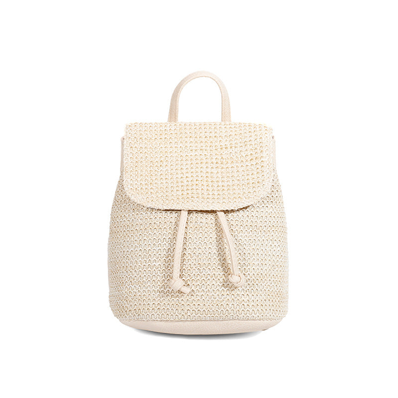 Artisan Woven Straw Bucket Bag - Summer Travel Backpack with Adjustable Straps