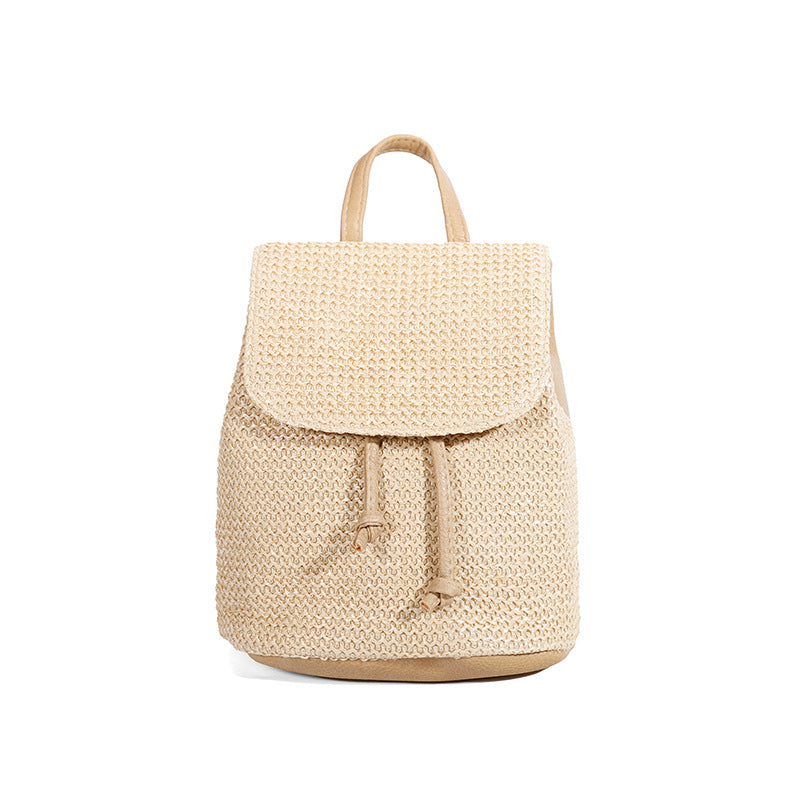 Artisan Woven Straw Bucket Bag - Summer Travel Backpack with Adjustable Straps