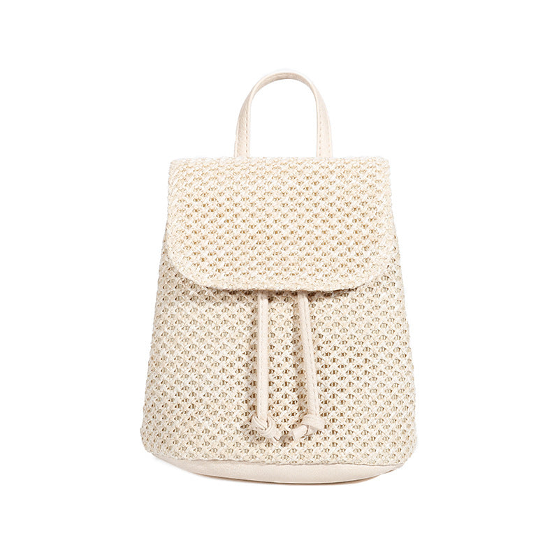 Artisan Woven Straw Bucket Bag - Summer Travel Backpack with Adjustable Straps