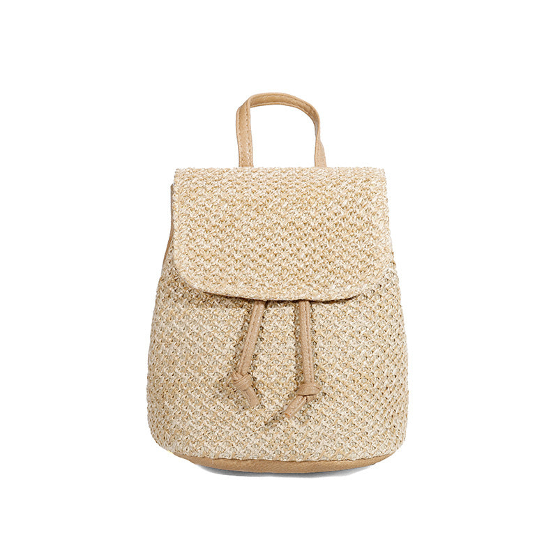 Artisan Woven Straw Bucket Bag - Summer Travel Backpack with Adjustable Straps