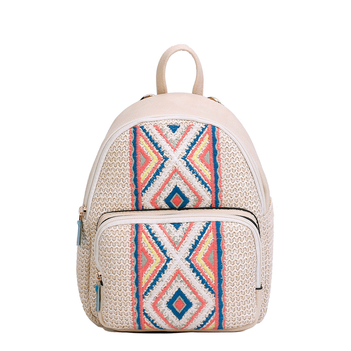 Artisan Woven Straw Bucket Bag - Summer Travel Backpack with Adjustable Straps