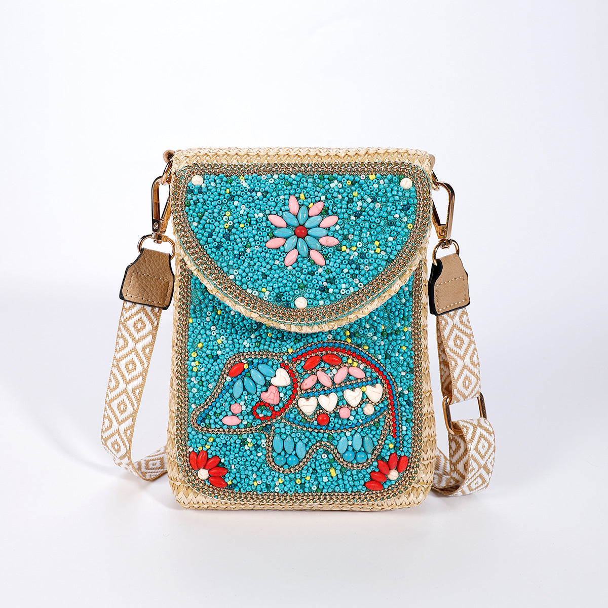 Beaded Straw Crossbody Bag – Woven Phone Pocket