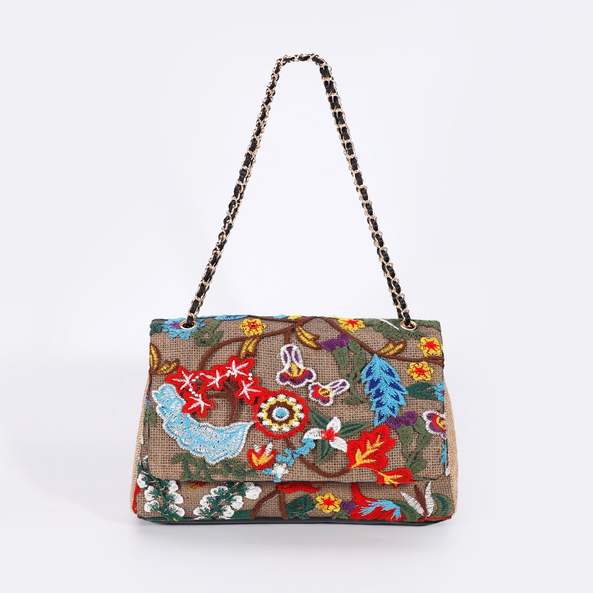 Embroidered Sequin Shoulder Bag – Straw Woven & Spacious