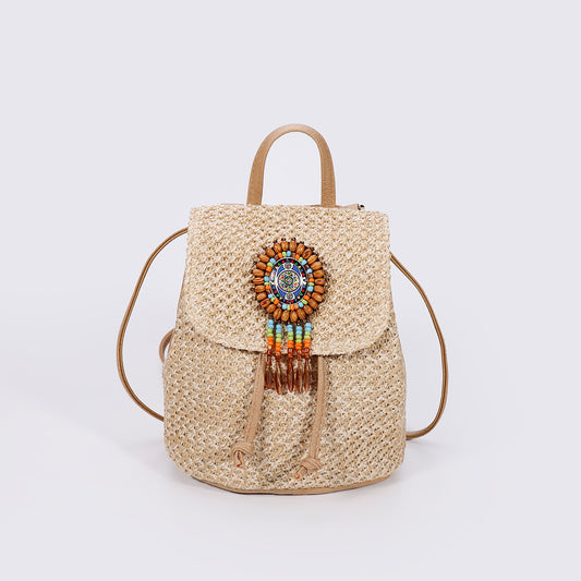 Vintage Woven Bucket Backpack – Braided Design