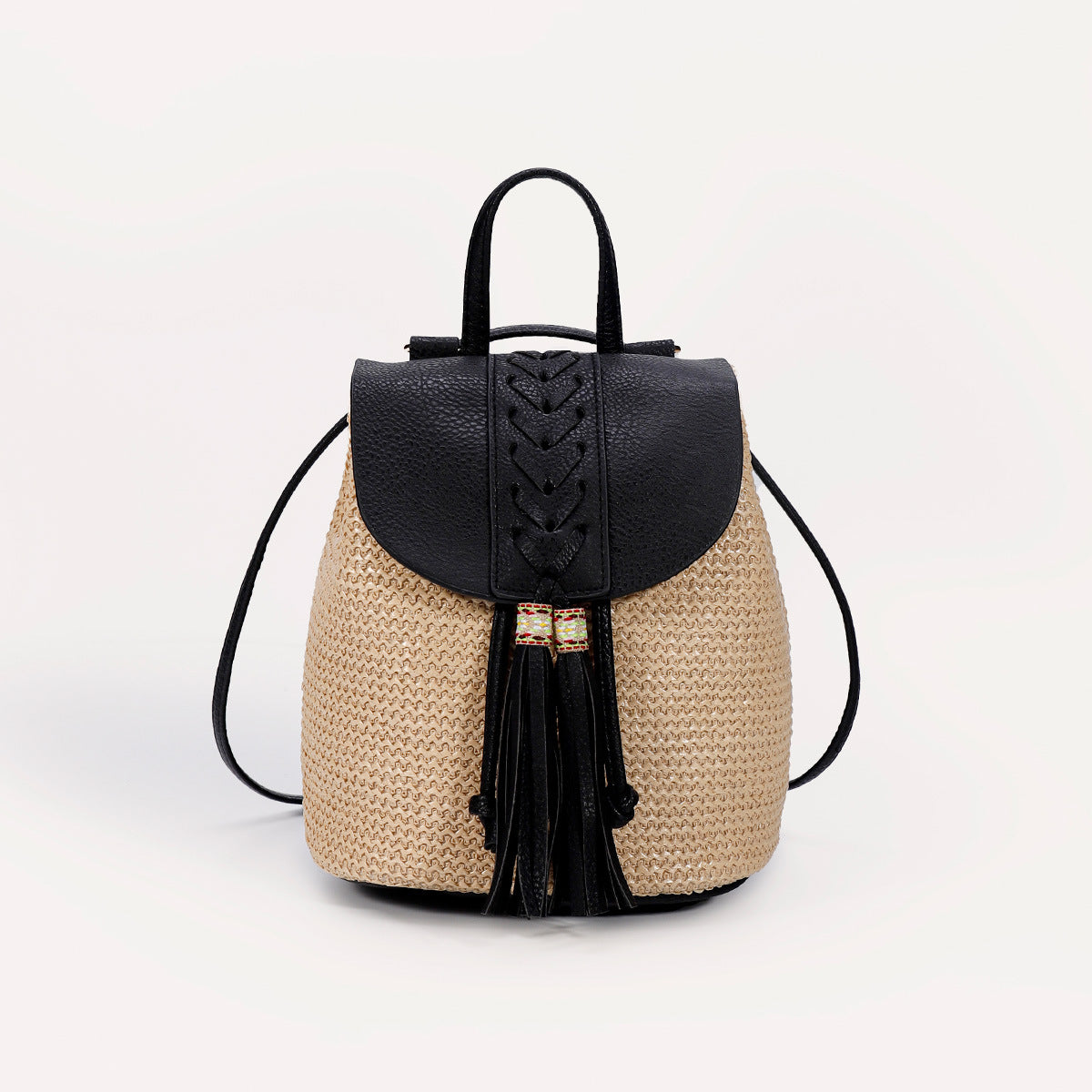 Artisan Woven Straw Bucket Bag - Summer Travel Backpack with Adjustable Straps