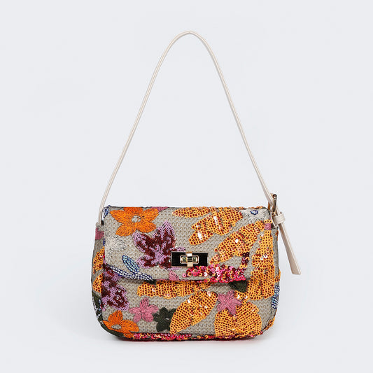 Embroidered Straw Bag – Sequin Accent & Chic Underarm Style