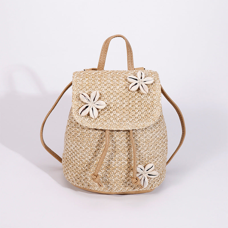 Artisan Woven Straw Bucket Bag - Summer Travel Backpack with Adjustable Straps