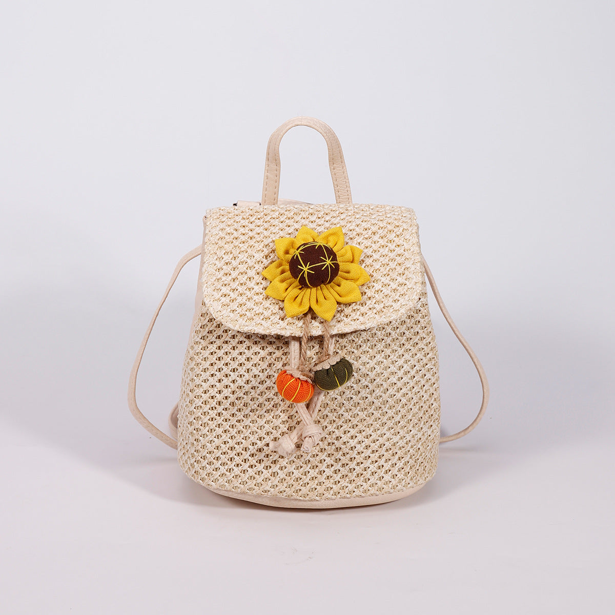 Artisan Woven Straw Bucket Bag - Summer Travel Backpack with Adjustable Straps