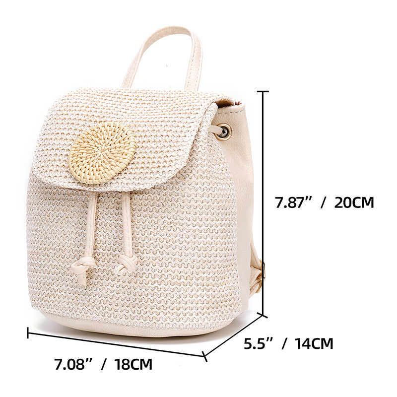 Artisan Woven Straw Bucket Bag - Summer Travel Backpack with Adjustable Straps