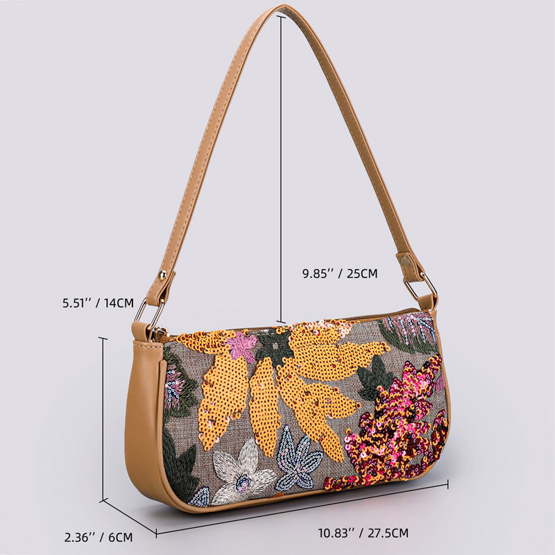 Embroidered Floral Shoulder Bag – Sparkling Underarm Style