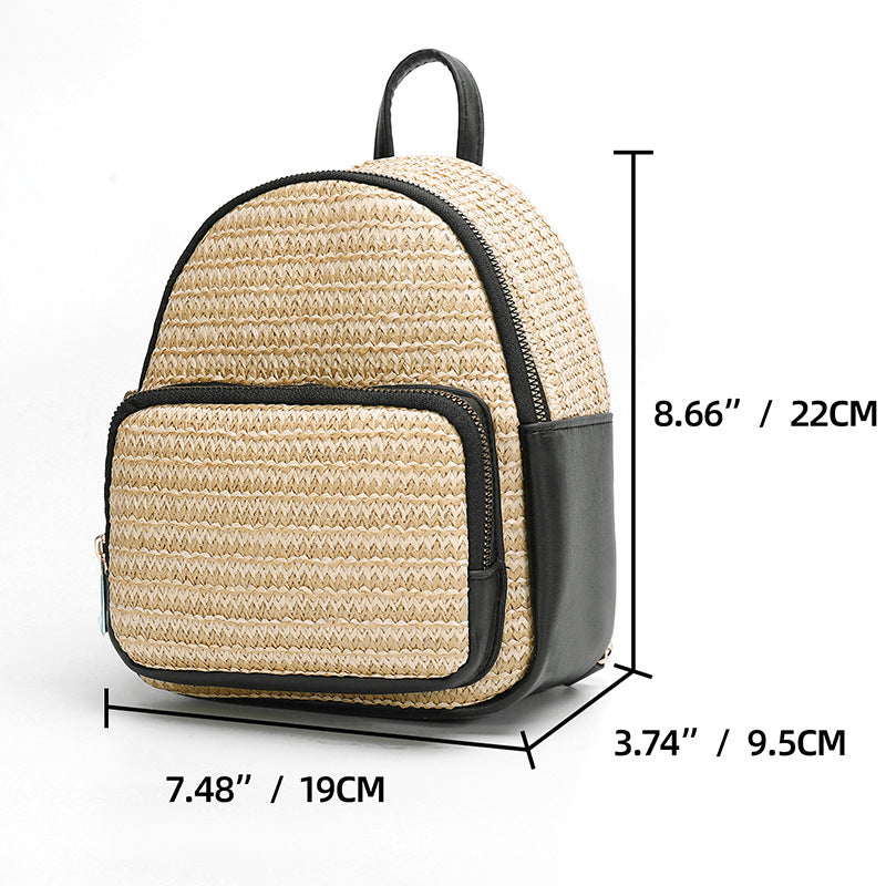 Artisan Woven Straw Bucket Bag - Summer Travel Backpack with Adjustable Straps