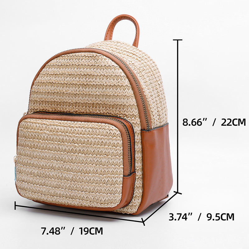 Artisan Woven Straw Bucket Bag - Summer Travel Backpack with Adjustable Straps