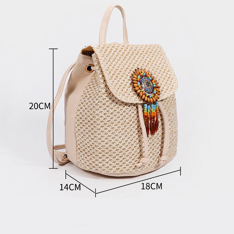 Vintage Woven Bucket Backpack – Braided Design