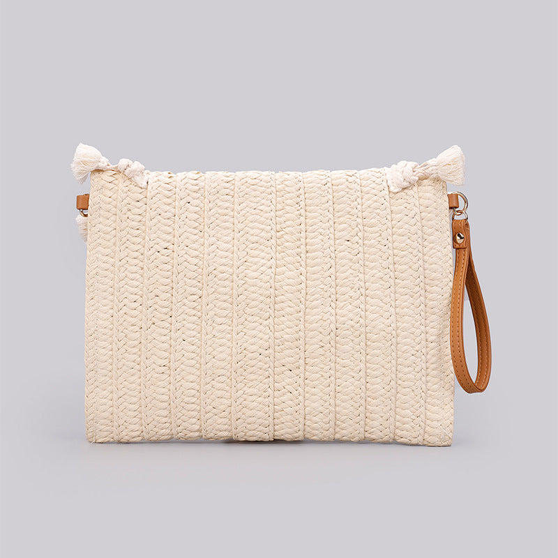 Paper Straw Envelope Bag – Woven Clutch with Fringe