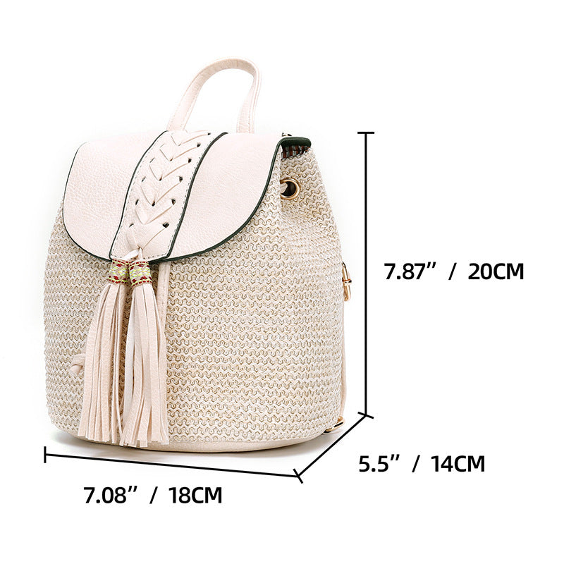 Artisan Woven Straw Bucket Bag - Summer Travel Backpack with Adjustable Straps