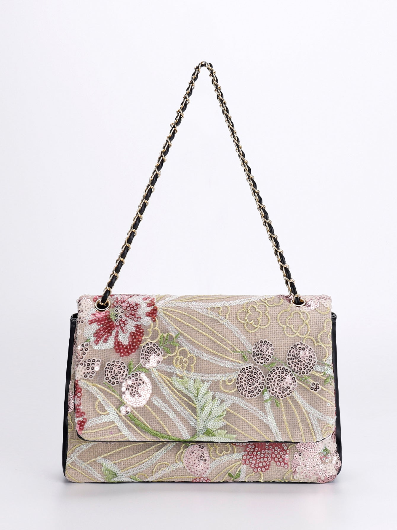 Embroidered Sequin Shoulder Bag – Straw Woven & Spacious