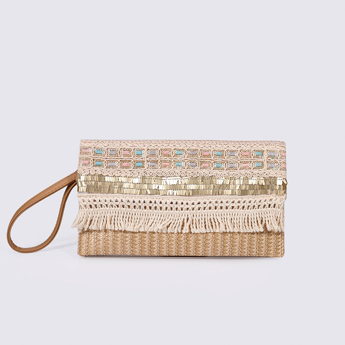 Woven Clutch Bag – Beaded Fringe Envelope