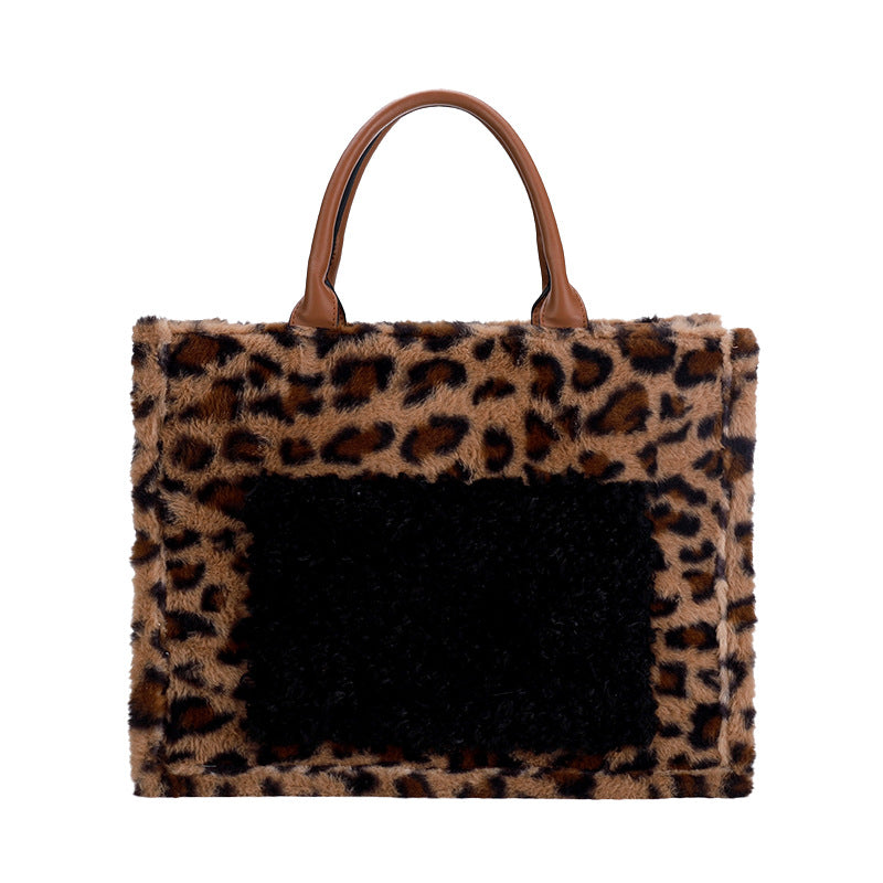 Leopard Plush Tote Bag – Oversized & Soft Structured