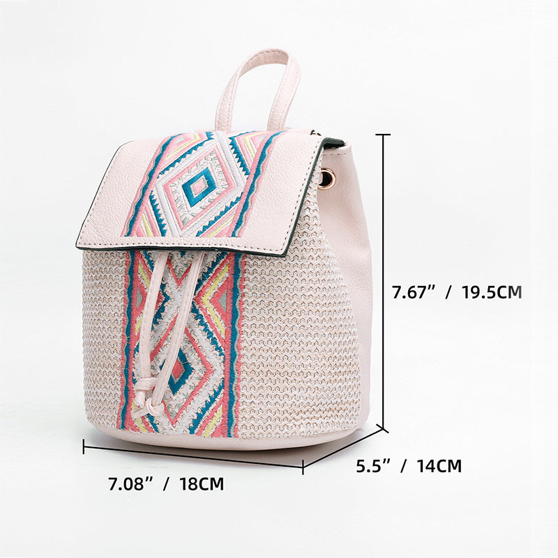 Artisan Woven Straw Bucket Bag - Summer Travel Backpack with Adjustable Straps